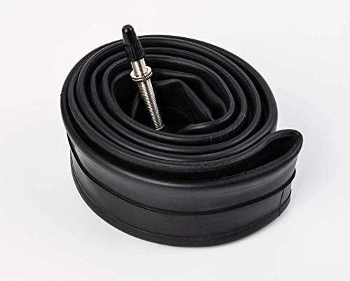 Coiled bicycle inner tube with valve on a white background