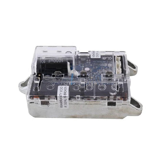 Electronic module with clear casing on a white background