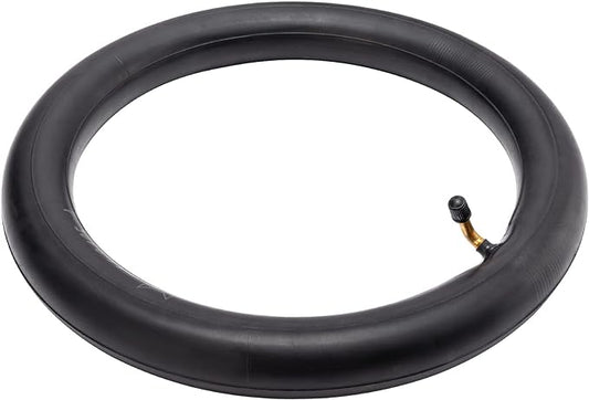 Black bicycle inner tube with valve on a white background