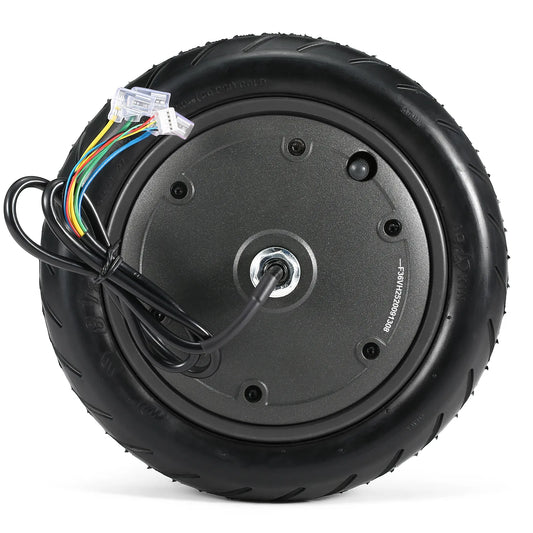 Black electric wheel with wiring on a white background