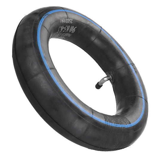 Black inner tube with blue rim on a white background