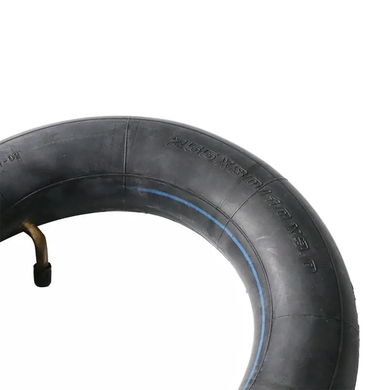 Black inner tube with valve on a white background