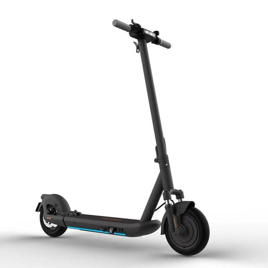 Front angled view of the INmotionS1F electric scooter, showcasing its front wheel and handlebar design. Visit ProMechBC scooter shop in Vancouver for the best e-scooter selection.