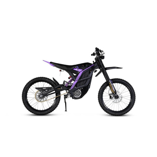 Black and purple electric bike on a white background