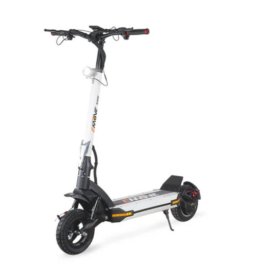 White electric scooter with black accents on a white background