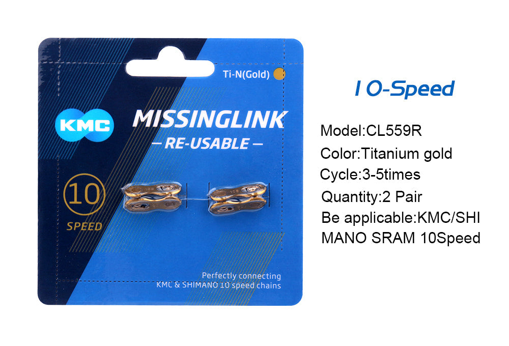 KMC MissingLink re-usable chain link packaging with product details on a white background