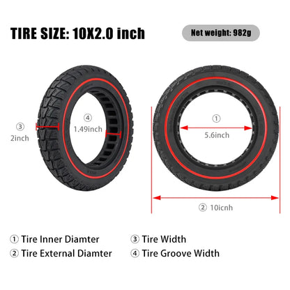 Two small tires with measurements on a white background