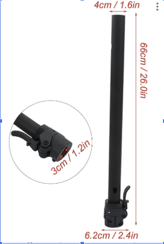 Black metal rod with measurements on a white background
