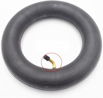 Black inner tube with a gold valve on a white background