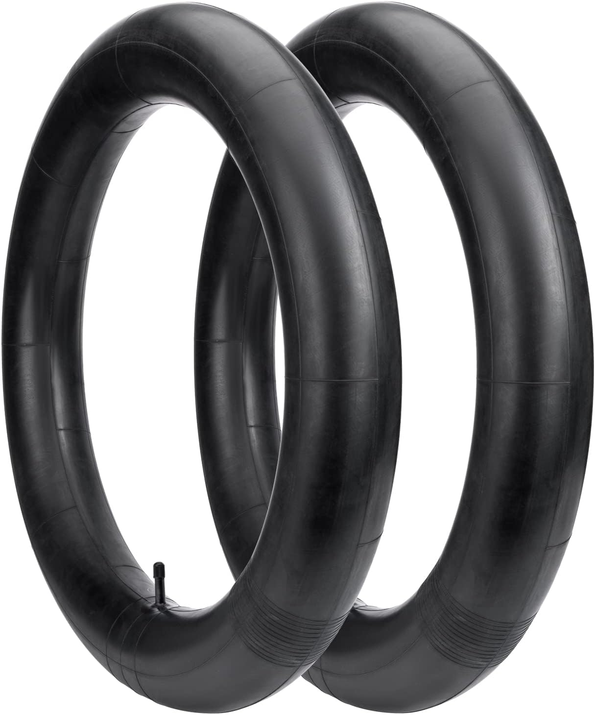 Two black inner tubes on a white background