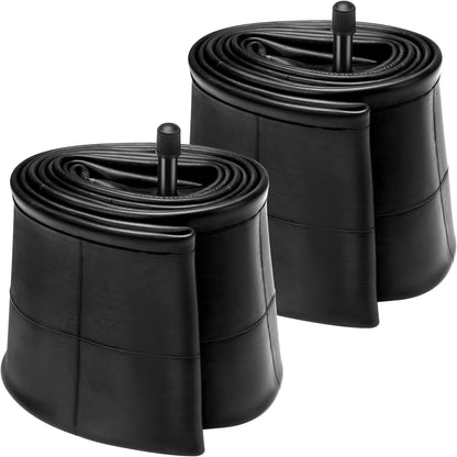Two black bicycle inner tubes on a white background