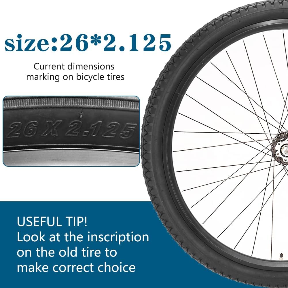 Bicycle tire with dimensions 26x2.125 and a useful tip about tire inscription.