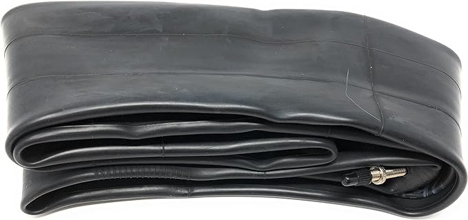 Black bicycle inner tube with valve on a white background
