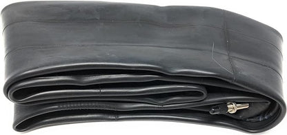 Black bicycle inner tube with valve on a white background