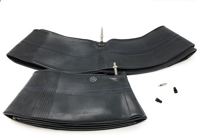 Two black inner tubes with valve stems on a white background