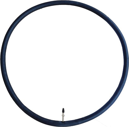 Blue bicycle wheel with inner tube on a white background