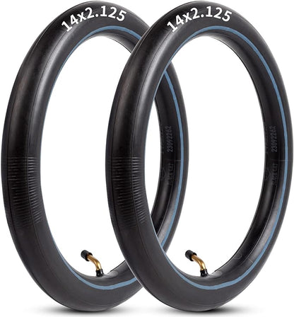 Two black tires with size marking '14x2.125' on a white background