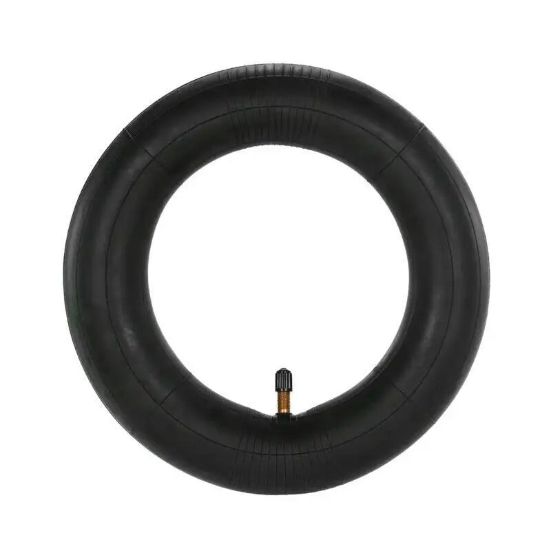 Black inner tube with valve on a white background