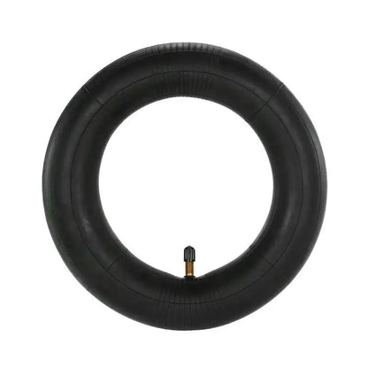 Black inner tube with valve on a white background