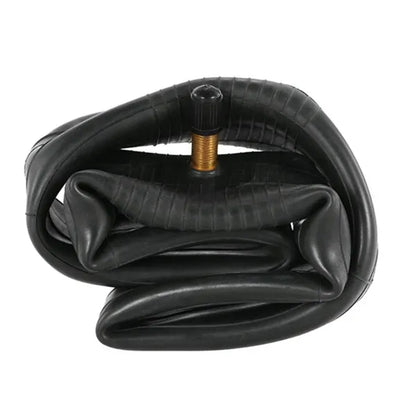 Coiled bicycle inner tube with valve on a white background