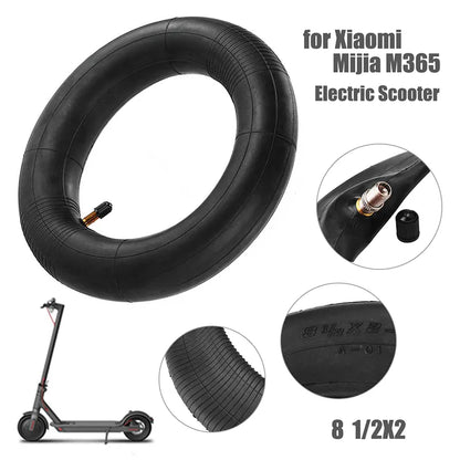 Black inner tube for Xiaomi Mijia M365 electric scooter with detailed views and product name.