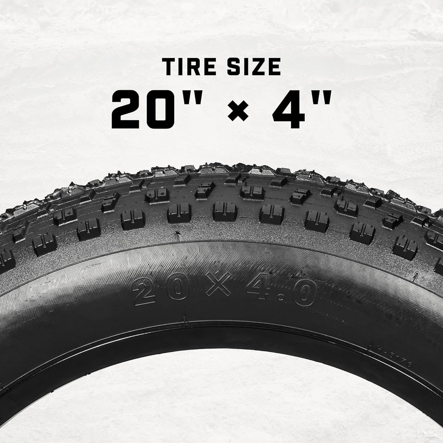 Bicycle tire with size '20" x 4"' displayed on a white background