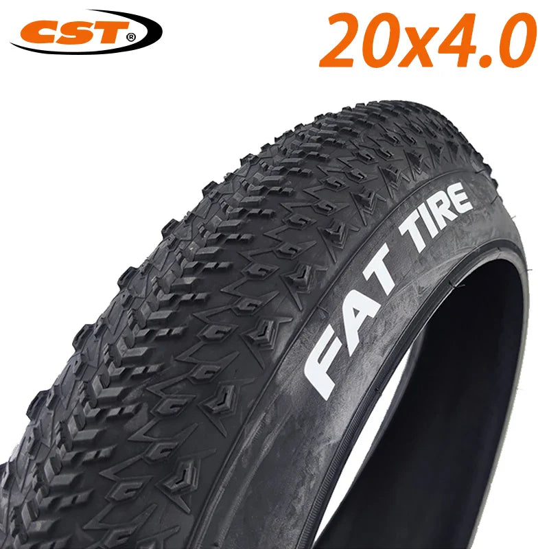 Fat tire bike tire with CST branding and size 20x4.0 on a white background