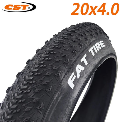 Fat tire bike tire with CST branding and size 20x4.0 on a white background