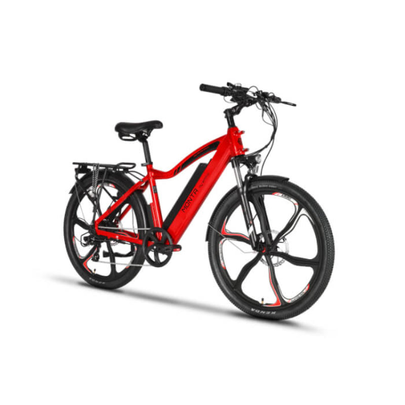 Red electric bicycle on a white background