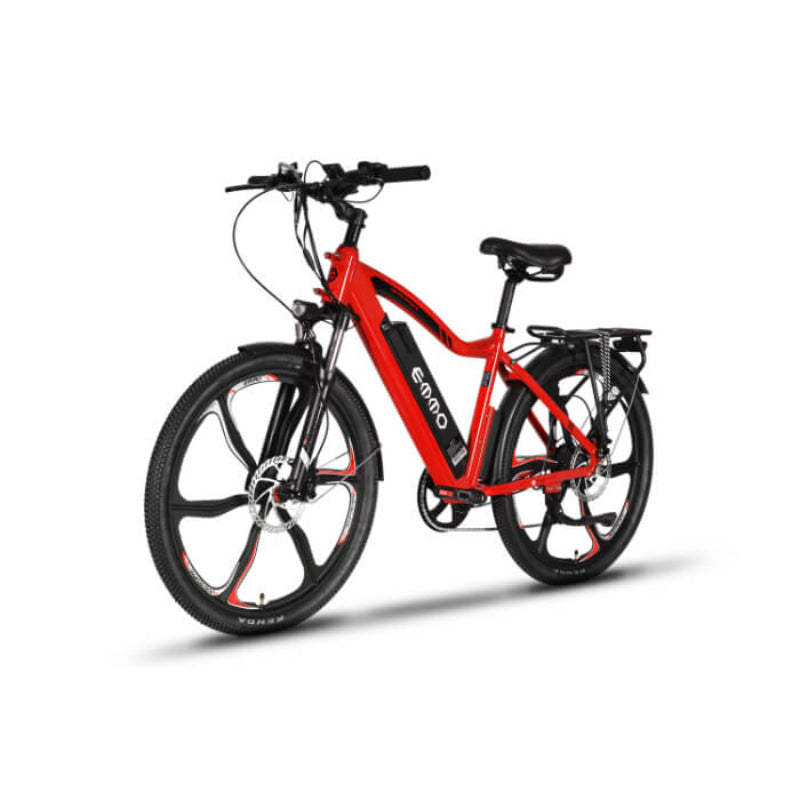 Red electric bicycle on a white background