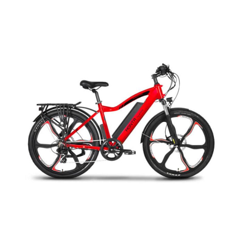 Red electric bicycle on a white background
