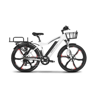 White electric bicycle with black details on a white background