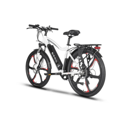 White electric bicycle with black wheels on a white background
