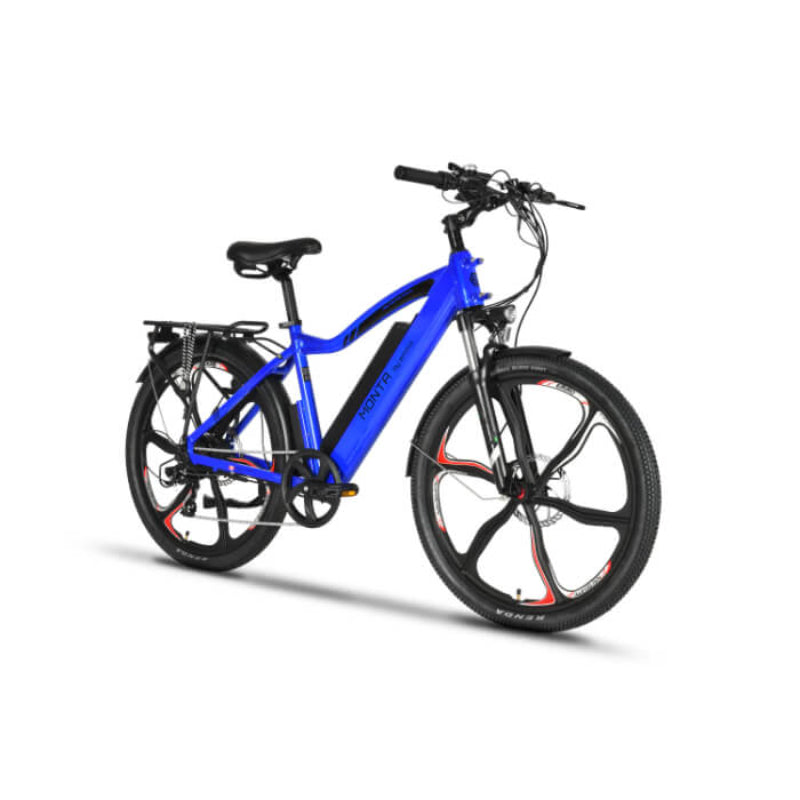 Blue electric bicycle on a white background