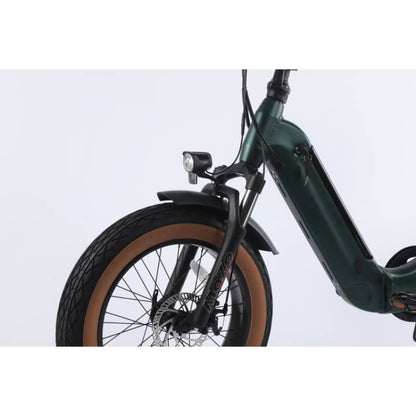Close-up of a green electric bike on a white background