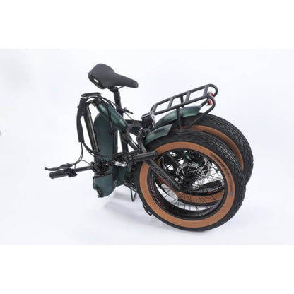 Foldable electric bike with brown tires on a white background