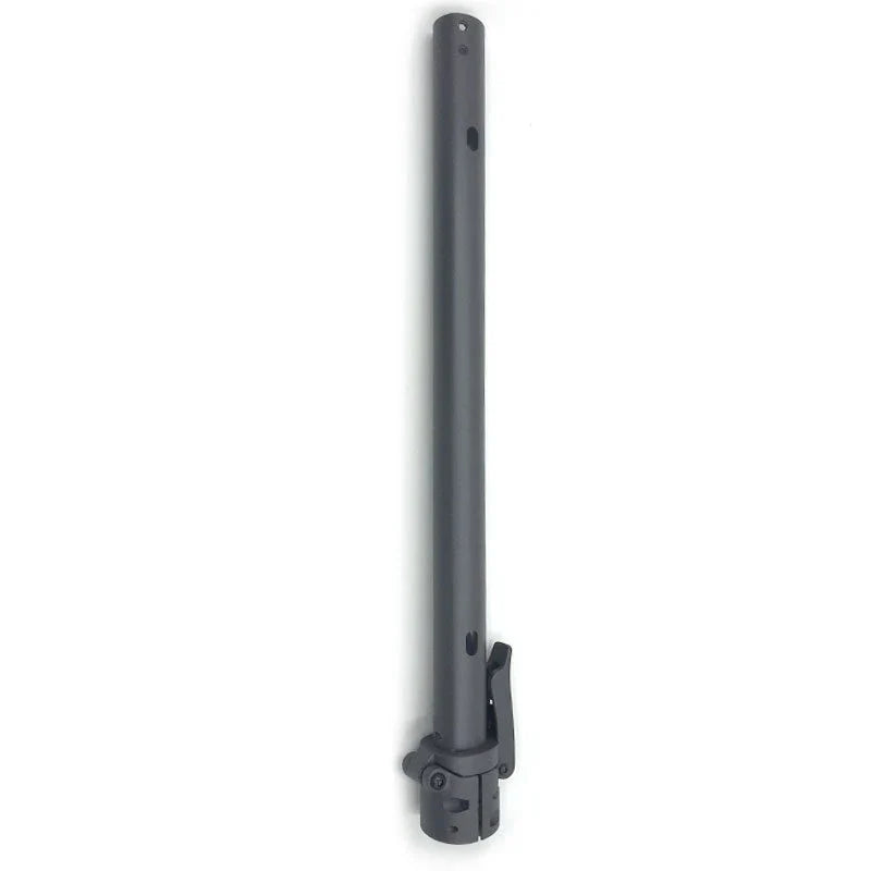 Black metal rod with a clip on a white background