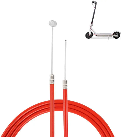 Red scooter cables with a small scooter model on a white background