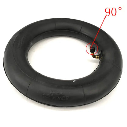 Black inner tube with valve on a white background, showing a red arrow indicating '90°'.