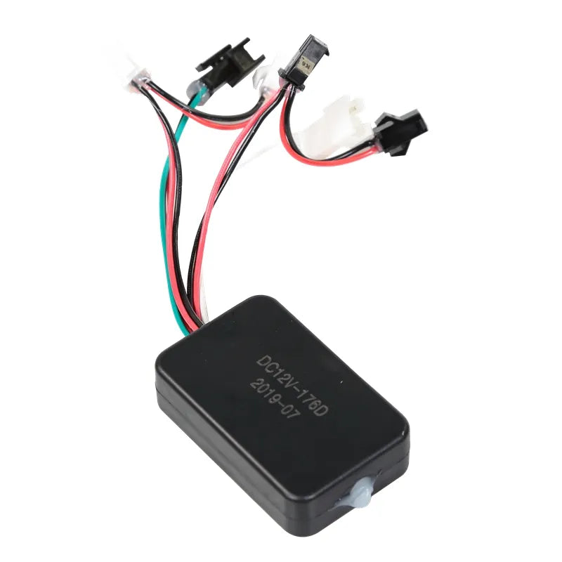 Black electronic module with wiring on a white background