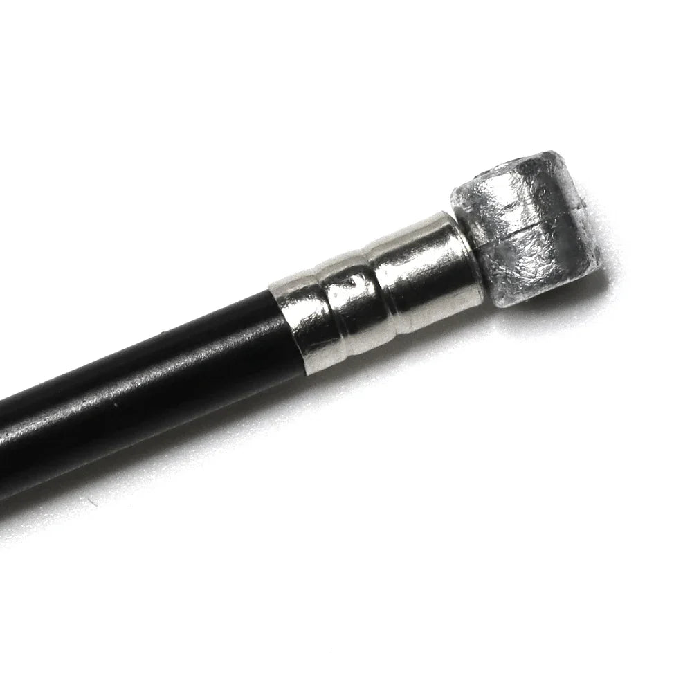 Black metal rod with a silver threaded end on a white background