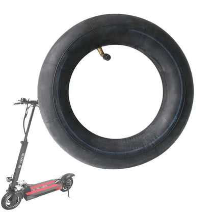 Black scooter tire with a stand and scooter on a white background