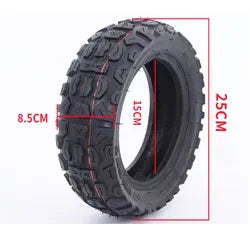 Tire with dimensions marked on a white background