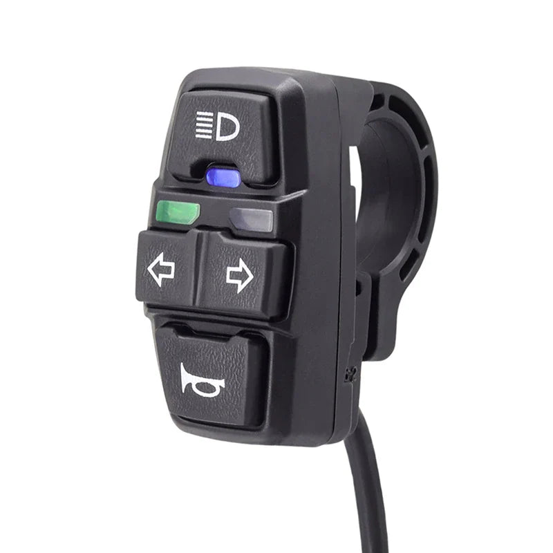 Black motorcycle control panel with buttons on a white background