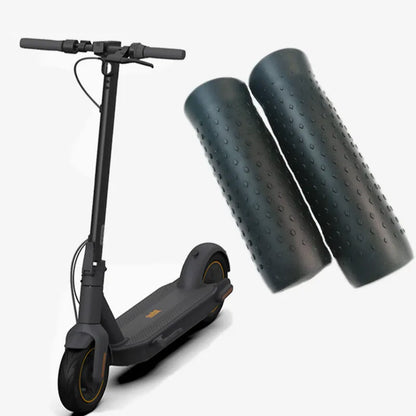 Black electric scooter with two black scooter grips on a white background
