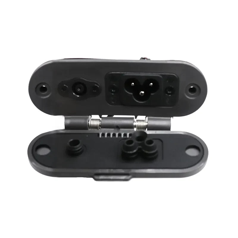 Black metal hinge on a white background