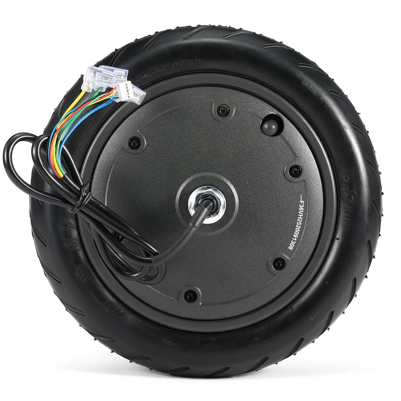 Black electric wheel with wiring on a white background