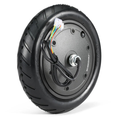 Motorized wheel with tire on a white background