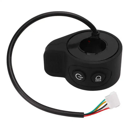 Black control switch with buttons and wiring on a white background