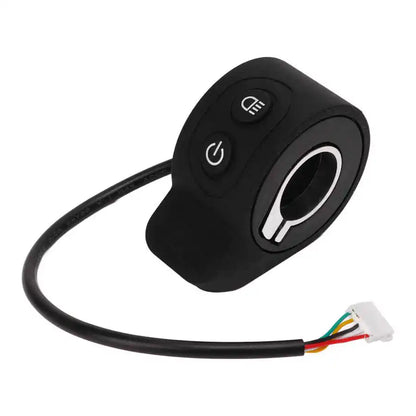 Black car charger with power and USB ports on a white background